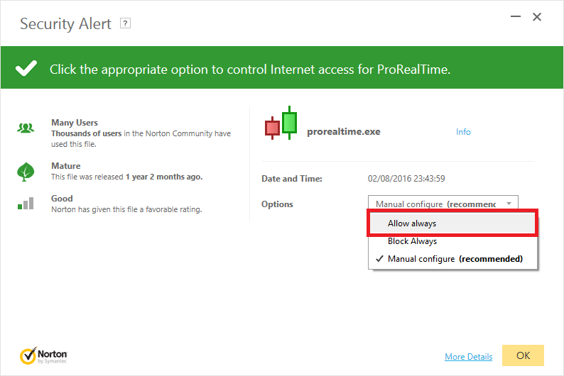 Configure Norton for ProRealTime - ProRealTime Tutorial - ProRealCode