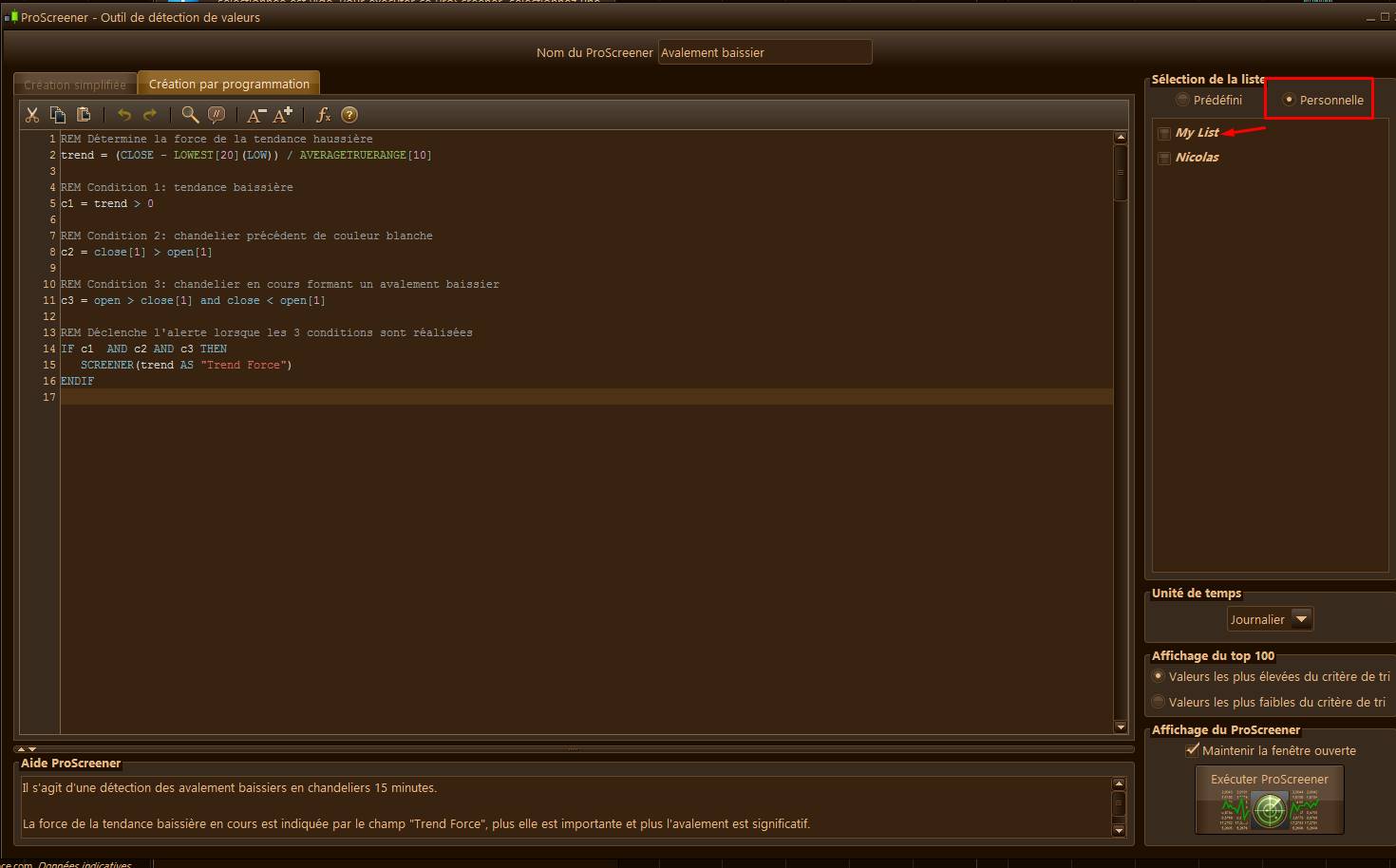 Trading system su prorealtime