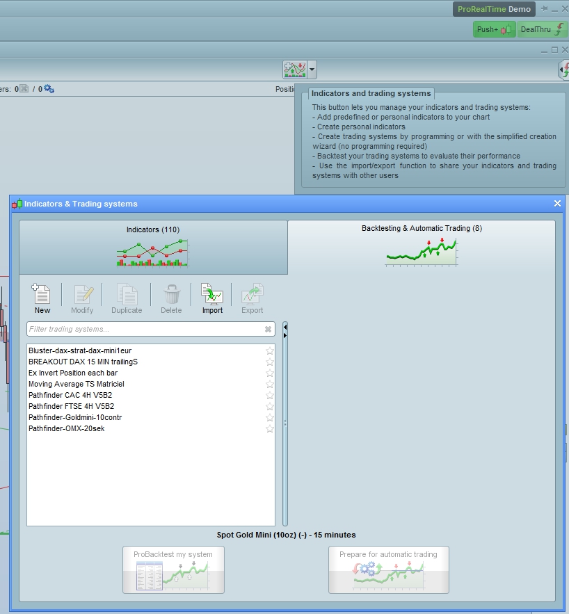 Trading system su prorealtime