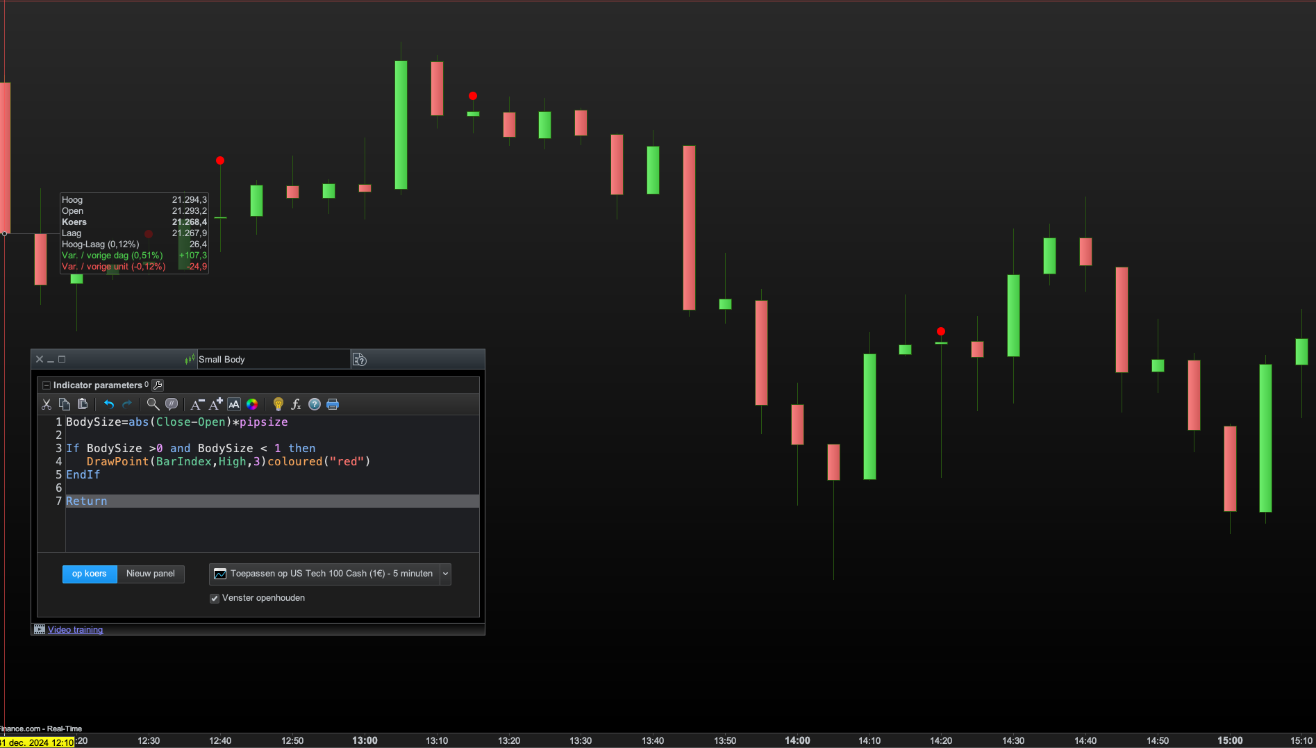 candele indicator small body - ProRealTime Forum - ProRealCode